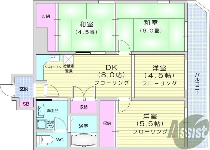 朝日プラザ東九番丁(4DK/8階)の間取り写真