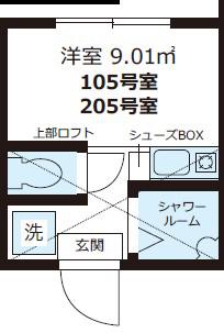 カーサ・フォレスタ(ワンルーム/2階)の間取り写真