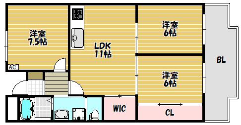 ハイメゾン(3LDK/6階)の間取り写真