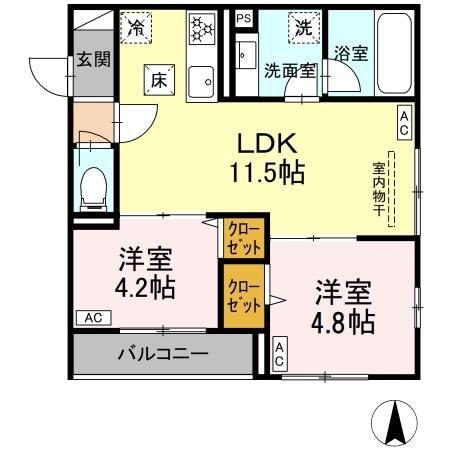 セレスティア南花畑V(2LDK/1階)の間取り写真