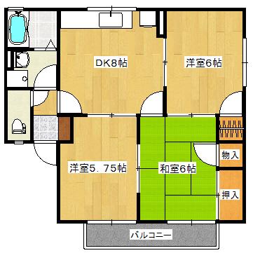 セジュール加美D(3DK/2階)の間取り写真