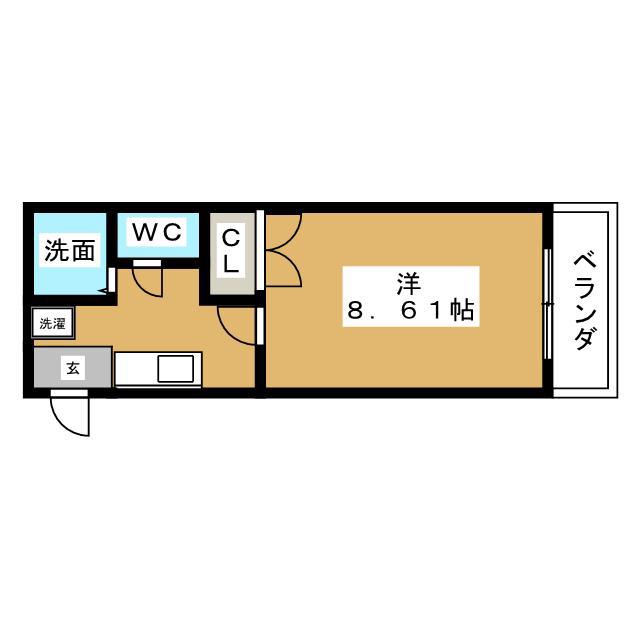 フラッツB(1K/4階)の間取り写真