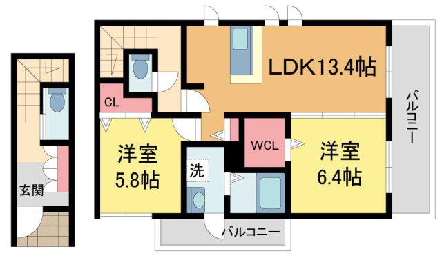 SHAMAISON MAKI(2LDK/2階)の間取り写真