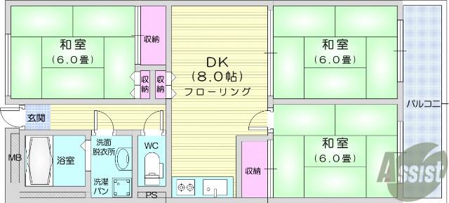 ニューライフ高嶺(3DK/1階)の間取り写真