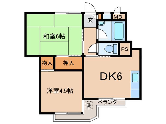 シルバー玉川(2DK/2階)の間取り写真