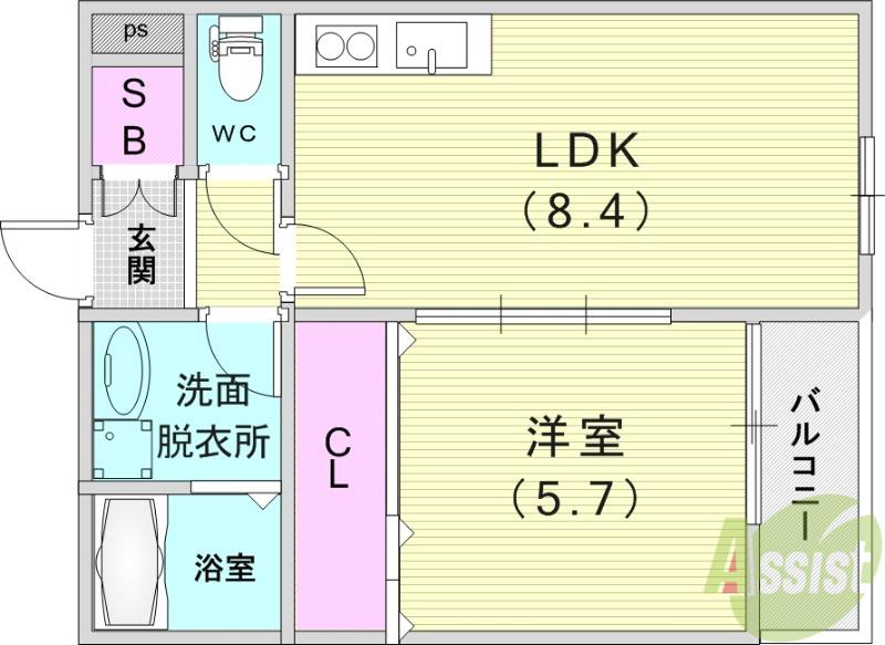 ディアコート曽根(1LDK/3階)の間取り写真