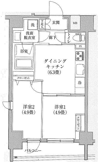 ルフレ プレミアム向島(2DK/4階)の間取り写真