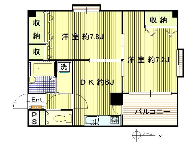 ハーヴェストヒルSUDA(2DK/1階)の間取り写真