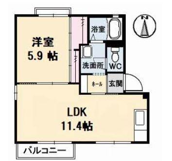 パームヒル A棟(1LDK/2階)の間取り写真
