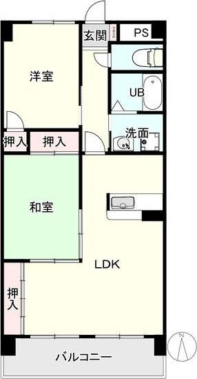 ロイヤルヒルズ山代弐番館(2LDK/2階)の間取り写真
