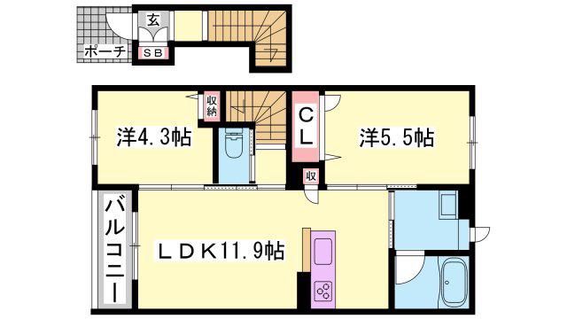 カーサグラスオエステ(2LDK/2階)の間取り写真