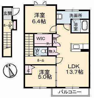 シャーメゾンレフレールI(2LDK/2階)の間取り写真