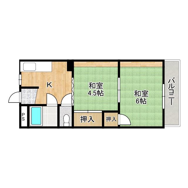 パレス帝塚山(2K/2階)の間取り写真