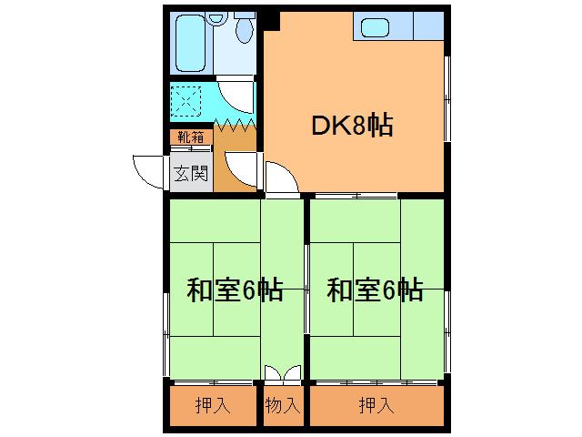 喜多ハイツ(2DK/1階)の間取り写真