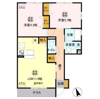 ボナール酒井根 1号棟(2LDK/1階)の間取り写真