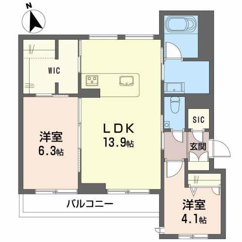 シャーメゾン帯小入口(2LDK/2階)の間取り写真