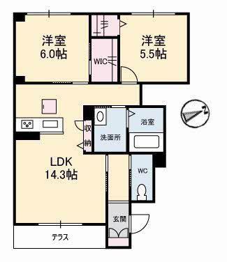 アトリエールA棟(2LDK/1階)の間取り写真