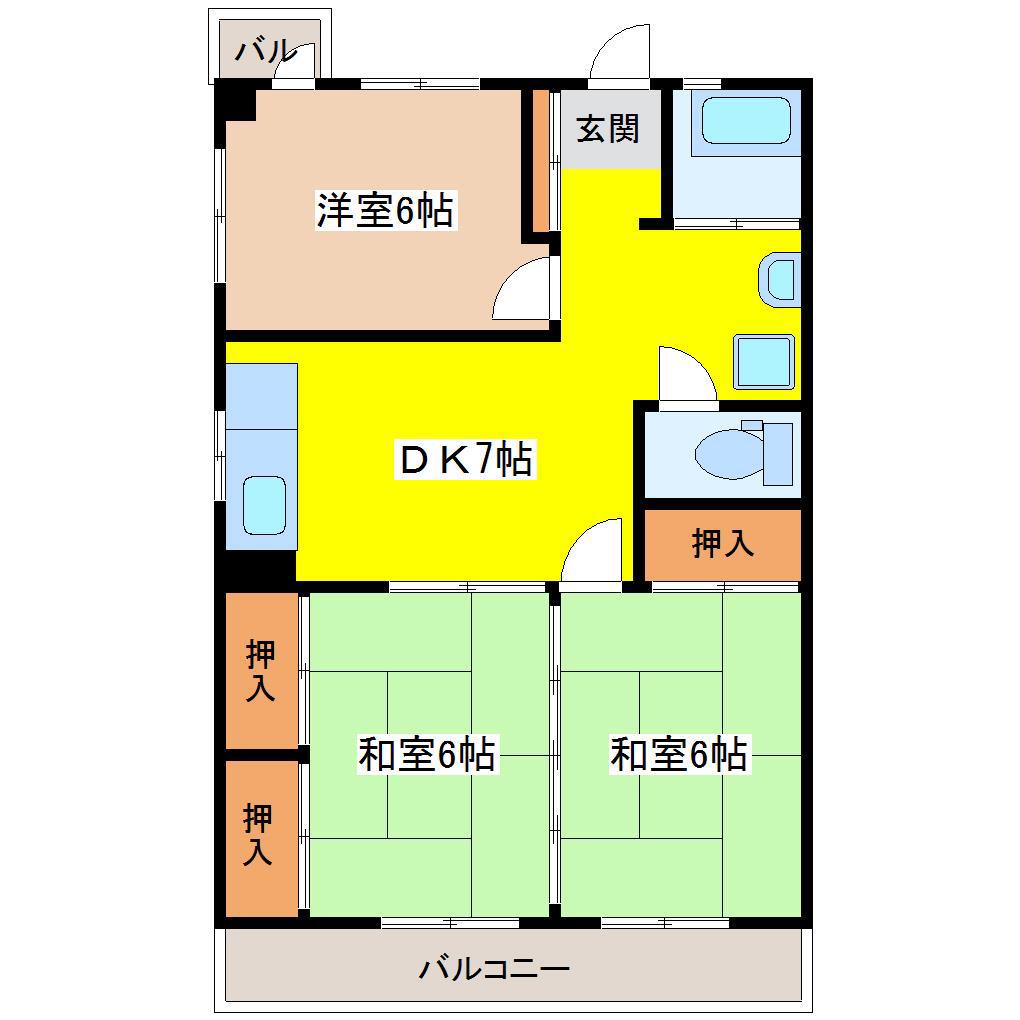 第2パークビラ(3DK/5階)の間取り写真