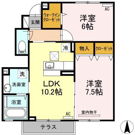 スペリアージュ B棟(2LDK/1階)の間取り写真