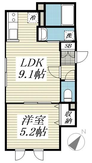 ラグドール(1LDK/2階)の間取り写真