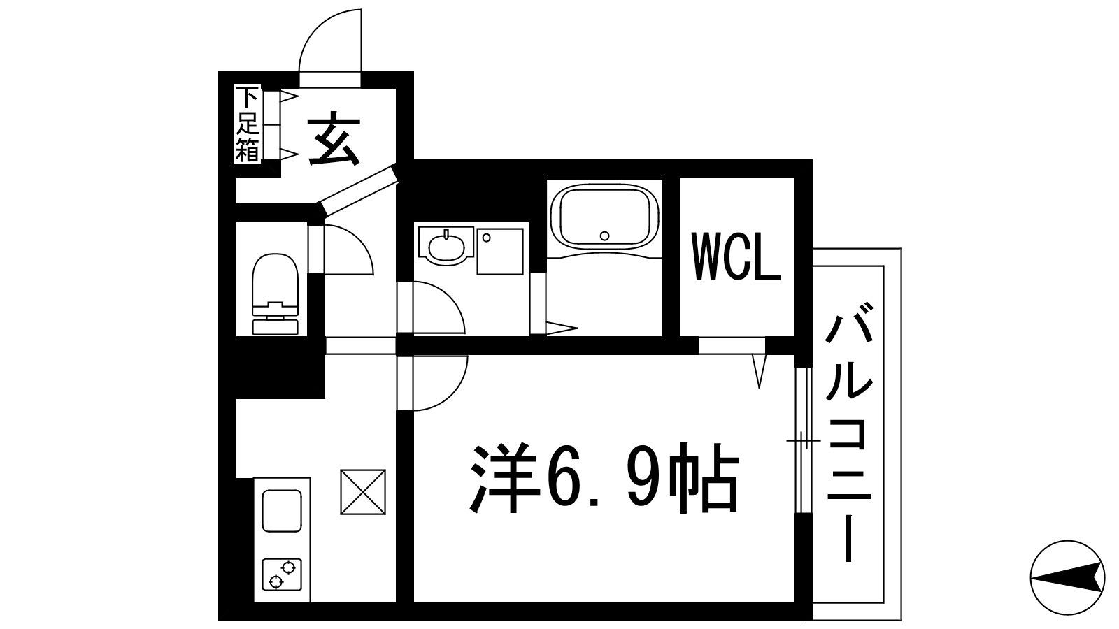 コートドール逆瀬川(1K/1階)の間取り写真