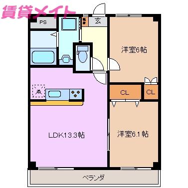 エバーグレース西富田(2LDK/4階)の間取り写真