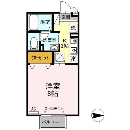 ラフィネ中島(1K/1階)の間取り写真