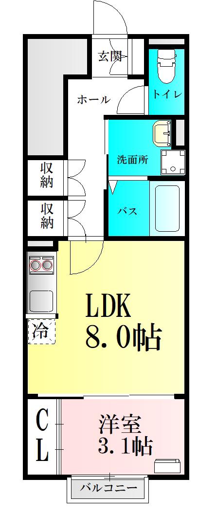 NEW ERA 西の平(1LDK/1階)の間取り写真