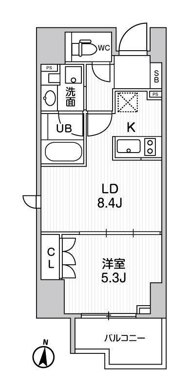 シーズンフラッツ両国(1LDK/8階)の間取り写真