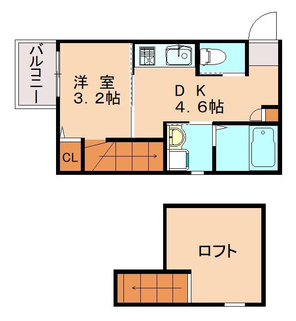 DREAMSTAGE博多南NOVA(1DK/2階)の間取り写真