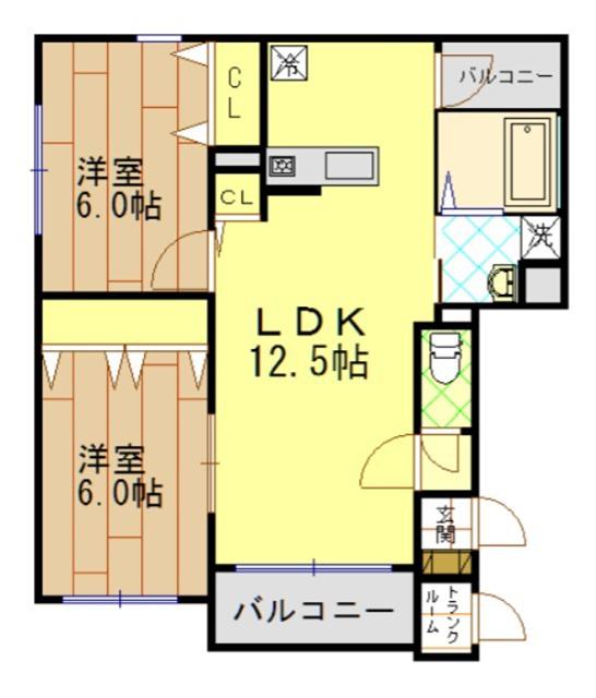BRIOTERACCE仙台落合A(2LDK/3階)の間取り写真