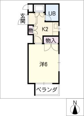 ホワイト指金(1K/2階)の間取り写真