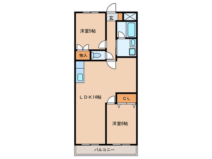クロスローズ氷川(2LDK/6階)の間取り写真