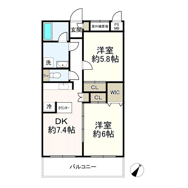 サンヴィラージュ三鷹(2DK/1階)の間取り写真