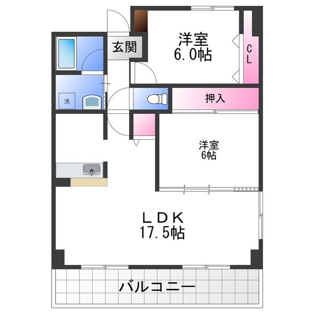 サンクレスト岸和田(2LDK/1階)の間取り写真
