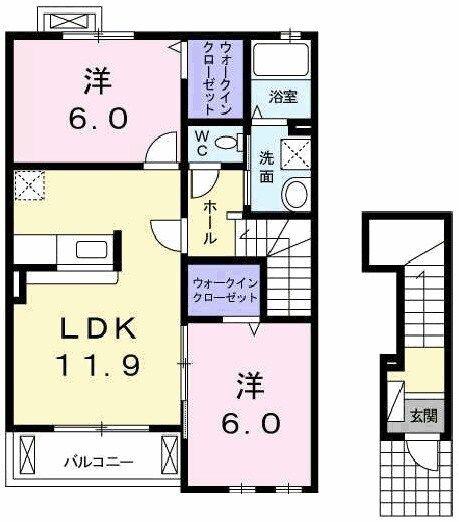 アン ボヌール(2LDK/2階)の間取り写真