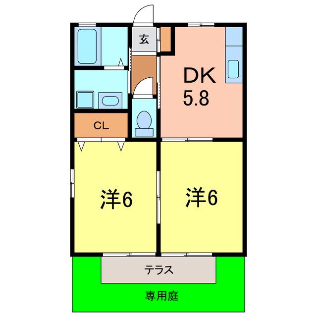 アンソレイユ B棟(2K/1階)の間取り写真