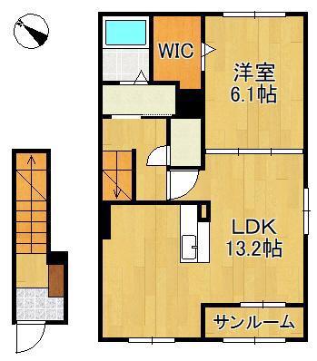 フィールズイーストA(1LDK/2階)の間取り写真