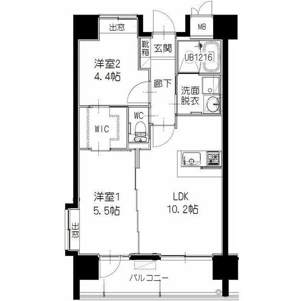 ヒルクレスト別府駅前グランデ(2LDK/9階)の間取り写真
