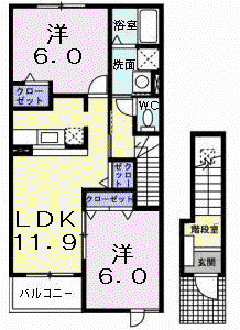 ヴェルタウンA(2LDK/2階)の間取り写真