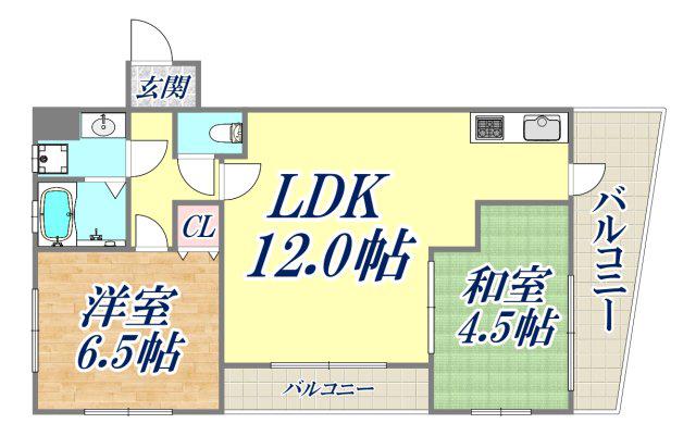 アベニュー夢野(2LDK/5階)の間取り写真