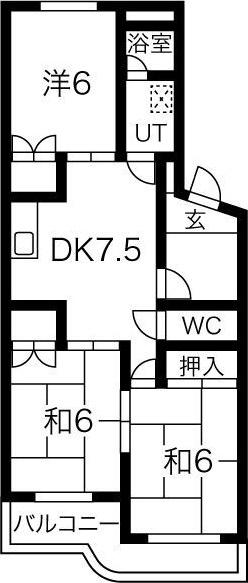 ロイヤルコテージ尾西(3DK/3階)の間取り写真