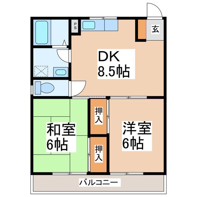 コーポタキザワ(2DK/2階)の間取り写真