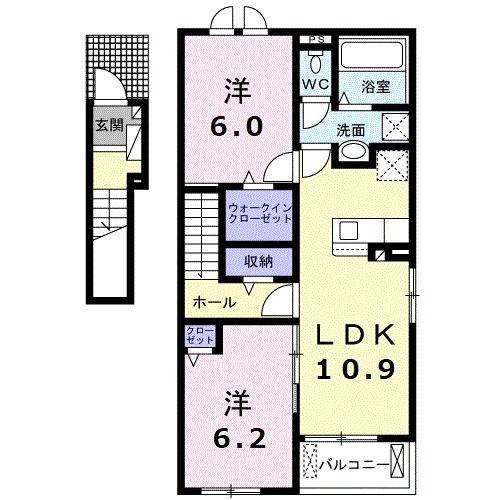 サンセール III(2LDK/2階)の間取り写真
