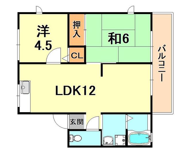 レトア大石I(2LDK/1階)の間取り写真