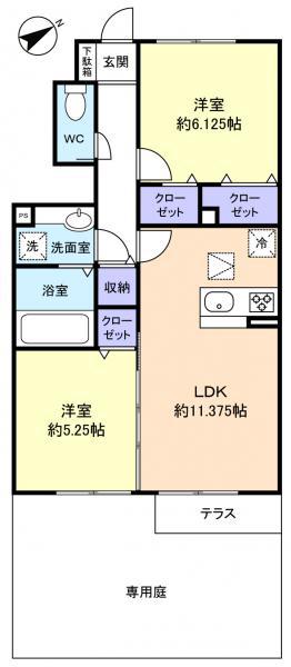 MAHALO(2LDK/1階)の間取り写真