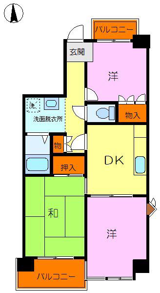 パインクレスト1号館(2LDK/5階)の間取り写真