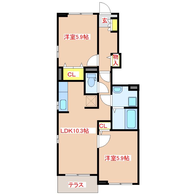 メゾンド・橋II(2LDK/1階)の間取り写真