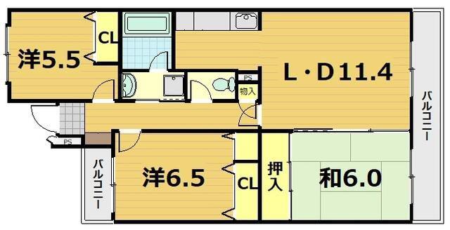 ベルヴィ能見台A棟(3LDK/4階)の間取り写真