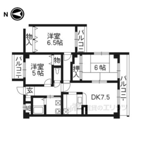 カサ・デ・高ノ手(3LDK/7階)の間取り写真